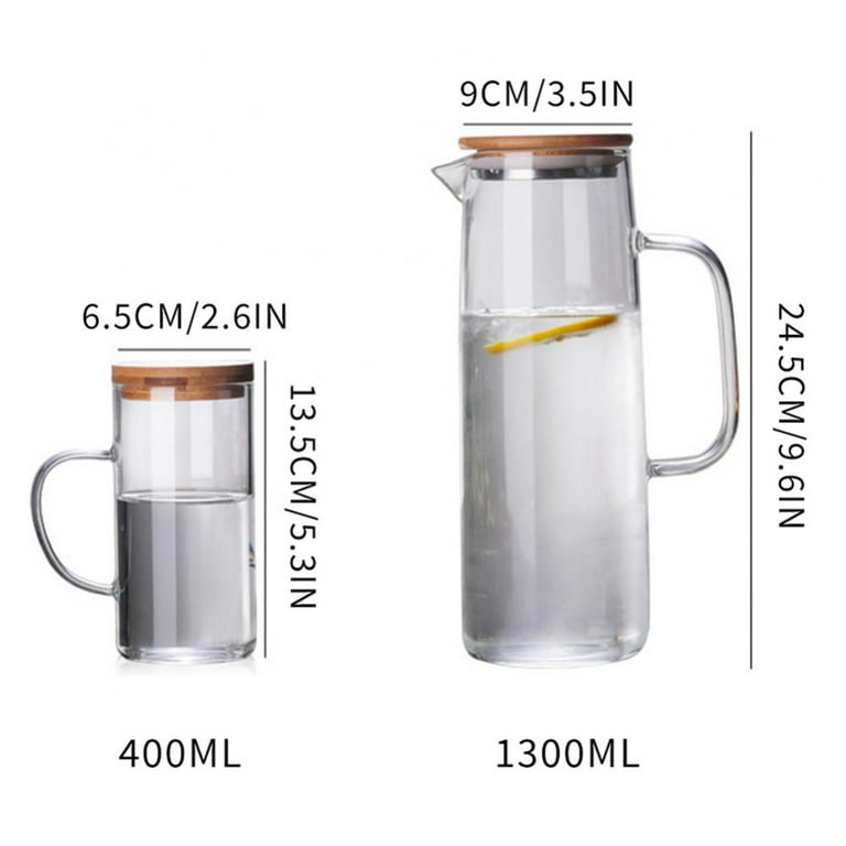 Quality Glass Pitcher With Lid And Handle - Elegant Jug Drink Ware - 1320  ml. For Cold Drinks- Water, Punch, Lemonade, Juice, Milk, Ice Coffee 