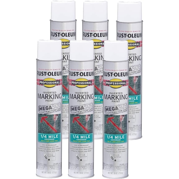 6-pack Rust-Oleum Professional Mega Size Inverted Marking Spray Paint - White - 6 Pack, 26 oz Interior & Exterior Use, Professional Finish