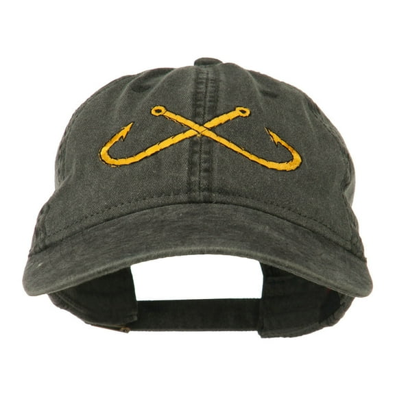 Fishing Crossed Fishhooks Embroidered Washed Cap - Black OSFM
