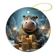 thumbnail image 4 of Ornament I Want A Hippopotamus for Christmas Double-Sided Ceramics Ornaments Cute Cartoon Hippo Wearing Santa Hat Snowing Christmas Xmas Tree Decoration Xmas Gift, 4 of 6