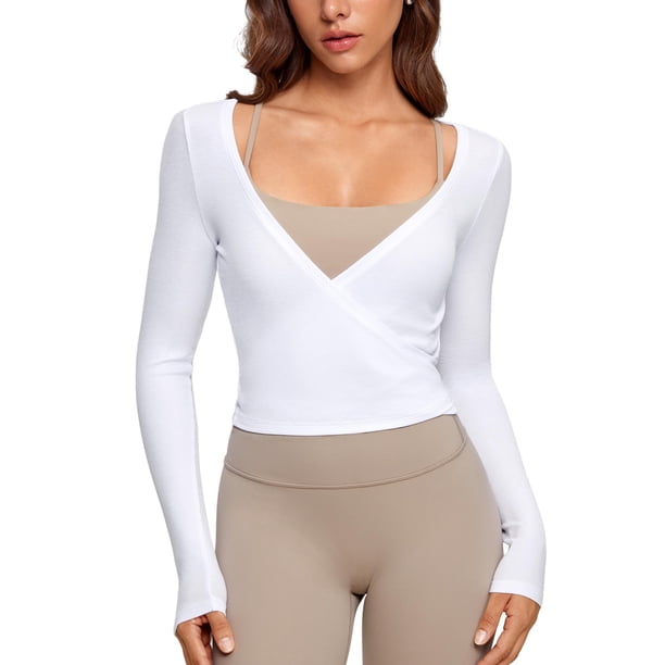 Remera INGIA de manga larga con escote en V y diseño cruzado con lazo blanca XL