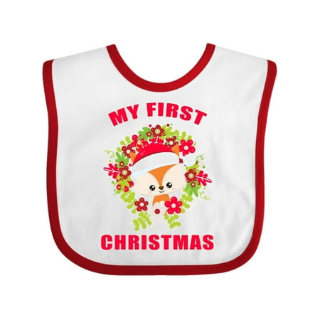 - My First Christmas with Fox in Santa Hat Baby Bib White/Red One Size