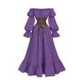 thumbnail image 5 of KICILVS Renaissance Dress Women Solid Color Off Shoulder Long Puff Sleeve Dress Corset Lace Up Waist Ruffled Hem Maxi Party Gown Purple, 5 of 7
