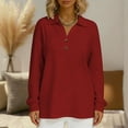 thumbnail image 6 of Yrmaups Loose Fit Button Down Long Sleeve Top for Women, Plus Size Collared Casual Blouse, Soft Solid Pullover Tee for Fall Winter Office Daily Wear, Wine S, 6 of 7