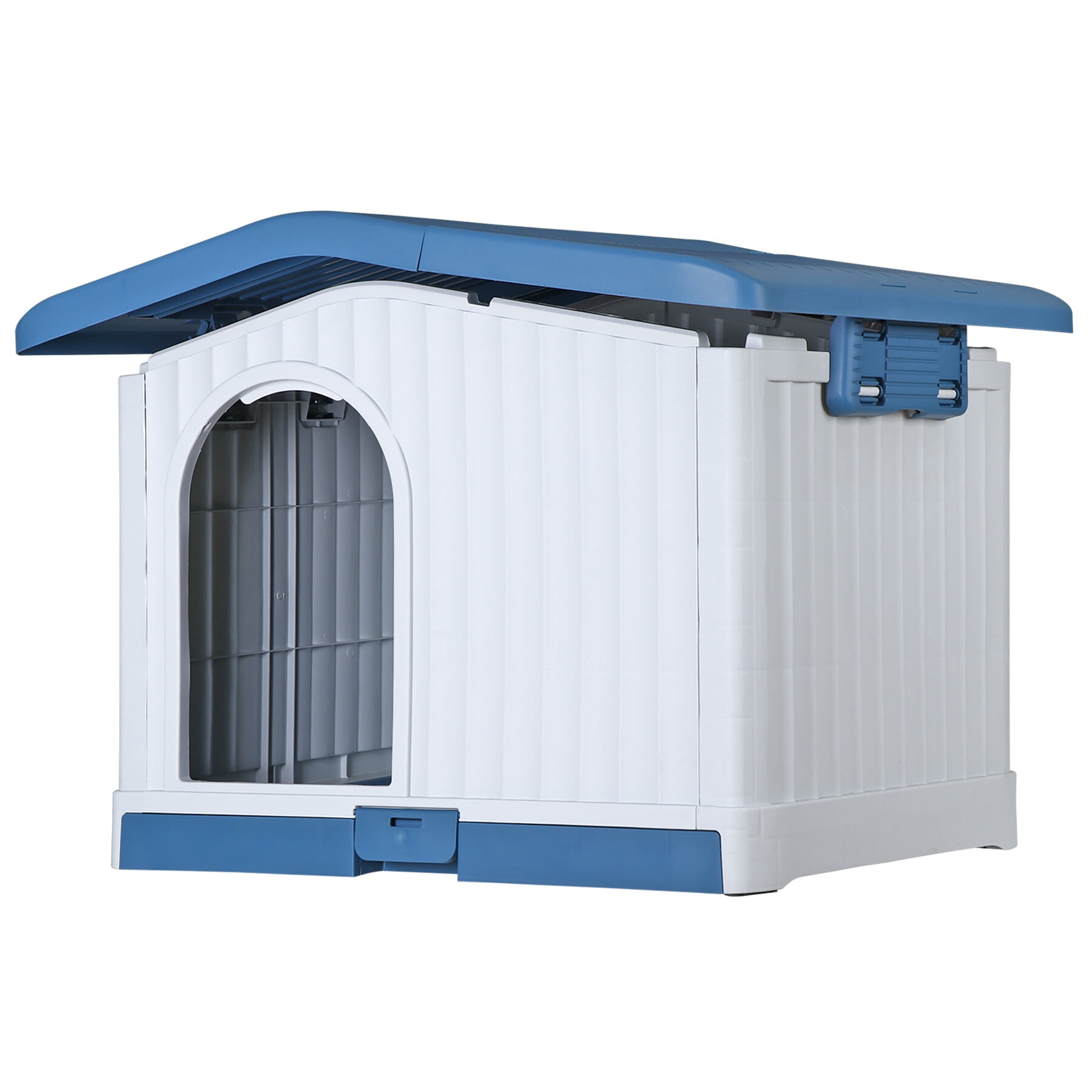 HomGarden 34.6-in Plastic Dog House Small Pet Puppy Adjustable Shelter W/Liftable Roof, Blue