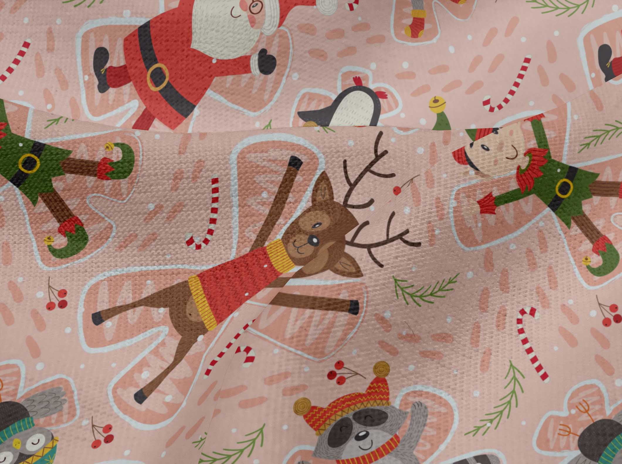 oneOone Viscose Jersey Light Peach Fabric Cartoon Animal|Candy Stick & Santa Christmas Quilting Supplies Print Sewing Fabric By The Yard 60 Inch Wide