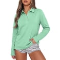 thumbnail image 5 of Qwertyu Women's Long Sleeve Polo Shirts Collared V Neck Golf Shirts Cotton Business Casual Work Tops Mint Green XL, 5 of 5