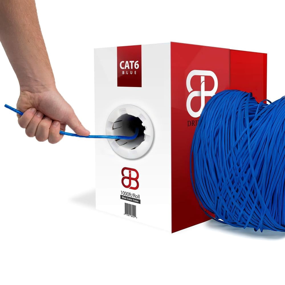 dripstone cat6 solid utp cable 23awg 1000ft lan network ethernet rj45 wire, blue