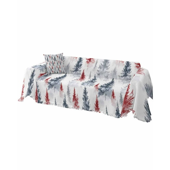 Christmas Tree Sofa Couch Covers for 3 Cushion Couch, Washable L Shape Sectional Sofa Covers for Loverseat/Pets/Kids, Xmas Tree Watercolor Blue Red Slipcover Blanket Futon Cover 71''x134''