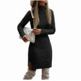 thumbnail image 3 of TrdSipl Womens High Neck Sweater Dress Casual Chunky Long Sleeve Split Bodycon Mini Dress Fall Stylish Cable Knitted a Line Tunic Dresses, 3 of 5