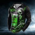 thumbnail image 2 of Halloween Top for Men Shirts with Graphic Skeleton Tee Long Sleeve 3D Designer Casual Outdoor Daily Sports Fall Lapel Collar Zipper Shirt for Everyday wear Green M, 2 of 4