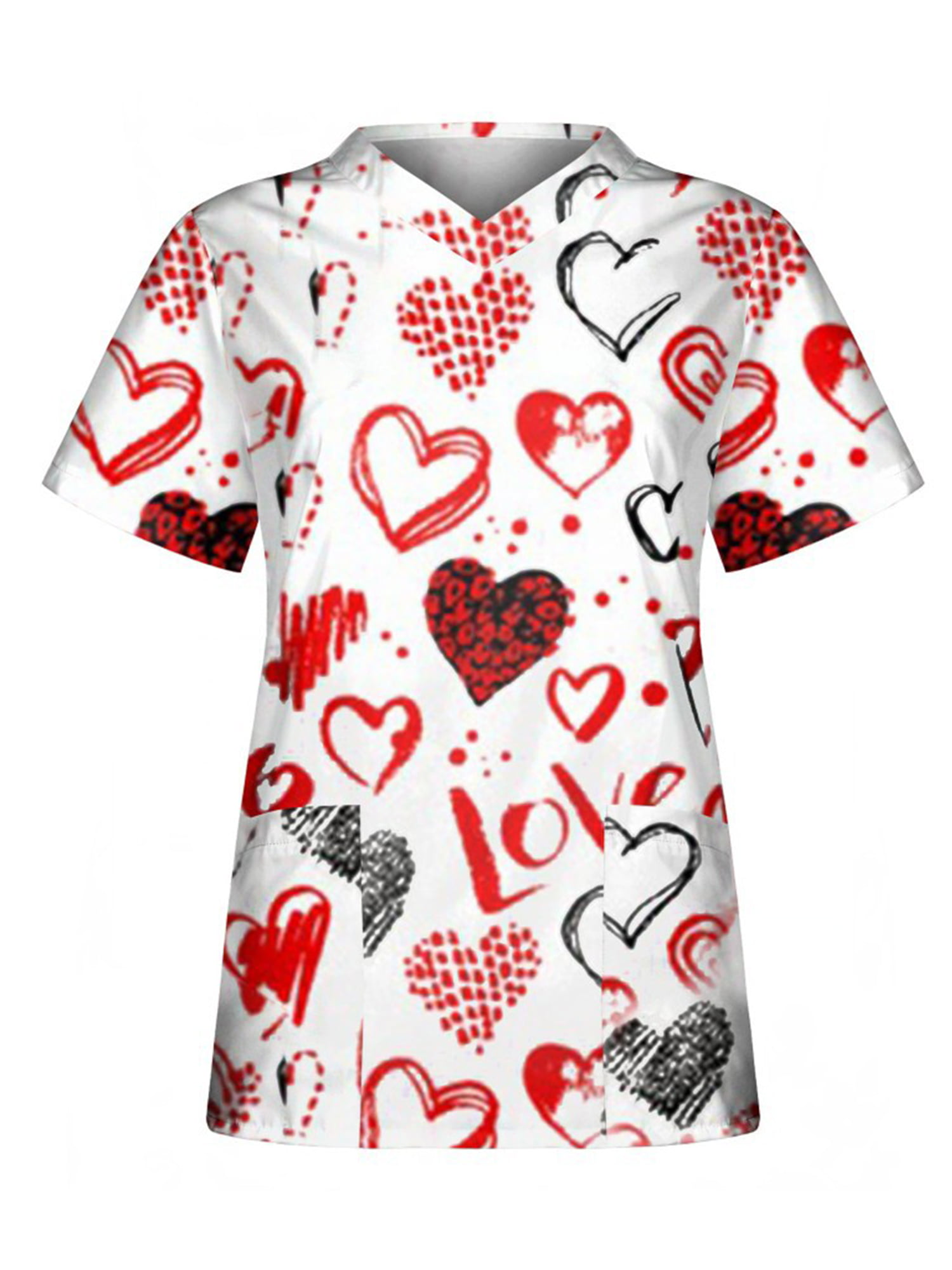 JBEELATE Valentine's Day Scrubs Tops Women Nurse Working Uniforms Love ...