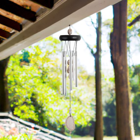 ICE ARMOR 20" Long Wooden Top Beige Geode Wind Chime