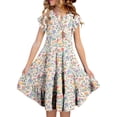 thumbnail image 2 of shoper Spring Dresses for Girls Ruffled Sleeve Floral Print Crew Neck Tiered Flowy Casual Dresses Girls Holiday Party Dress Multicolour 130, 2 of 6