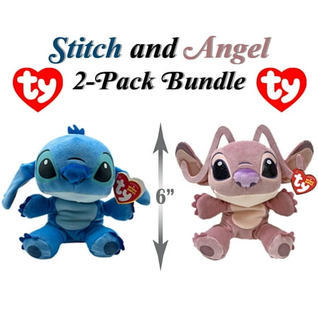 TY Beanie Babies Disney Stitch & Angel  6" Soft Body Bundle