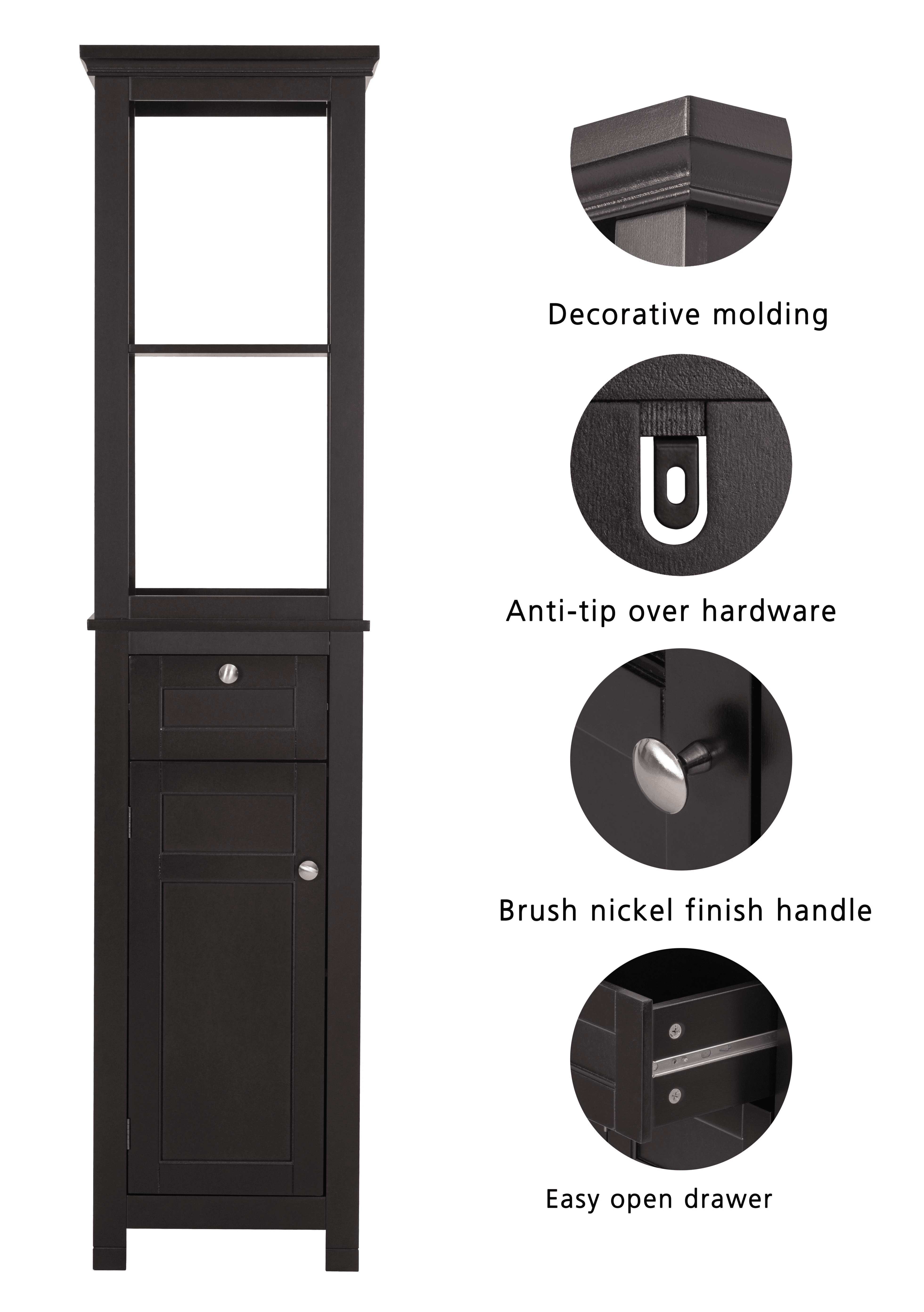 STAROUS Bathroom Freestanding Storage Cabinet with Two Tier Open Shelves, Tall Slim Cabinet with Door and Drawer, Free Standing Linen Tower (Espresso with Drawer)