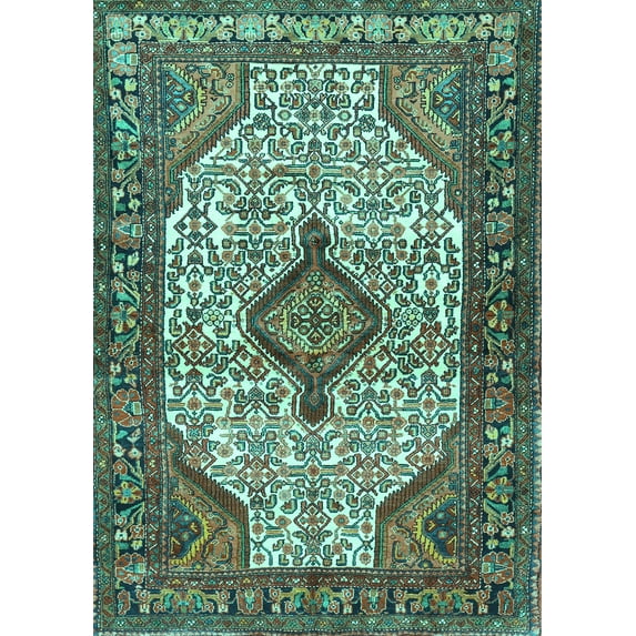 Ahgly Company Machine Washable Indoor Rectangle Medallion Turquoise Blue Traditional Area Rugs, 5' x 7'