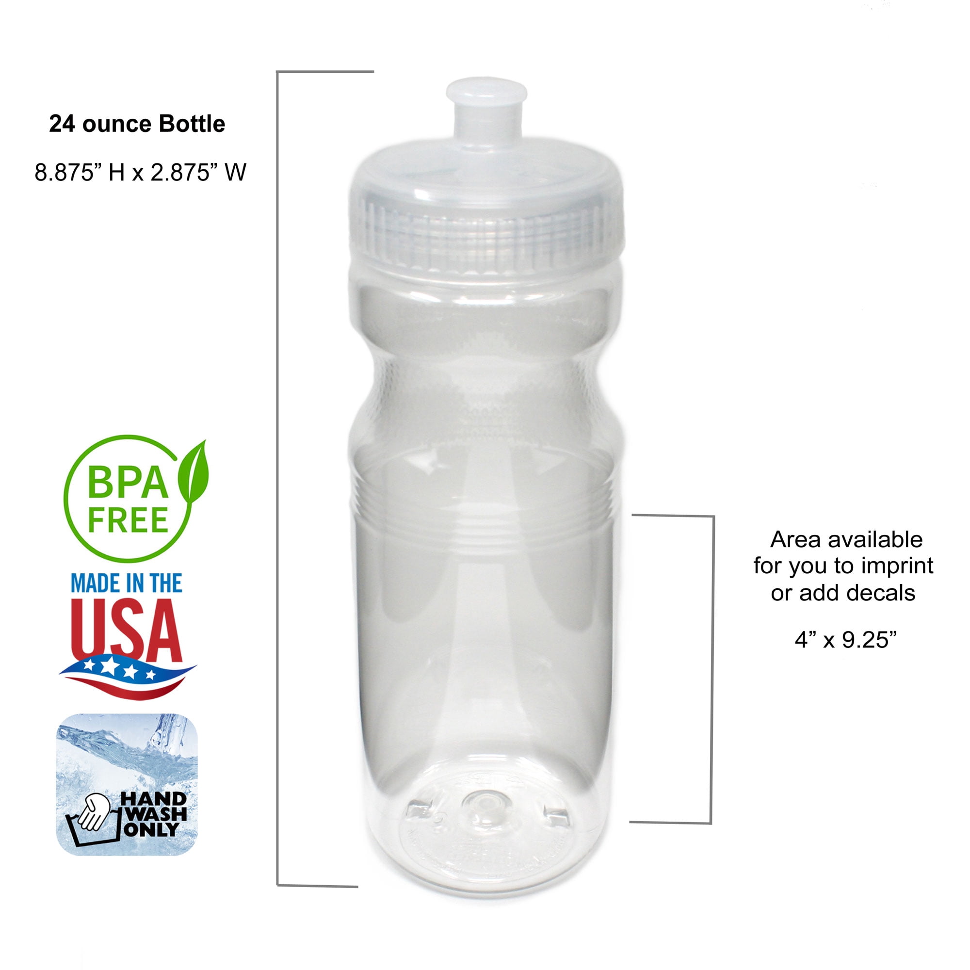Rolling Sands BPA-Free 24 Fluid Ounce Clear Sports Water Bottles, Bulk 100 Pack, Made in USA