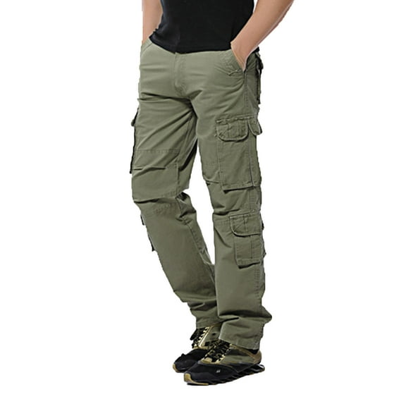 IROINNID Cargo Pants For Men Solid Color able Outdoor Overalls Large Multi Pocket Medium Waist Loose Mountaineering Elastic Waist Pants