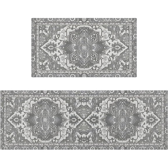 Grey Farmhouse Kitchen Rugs Sets of 2 Non Slip Washable Farmhouse Kitchen Mats for Floor 2 Piece Boho Gray Kitchen Rug Mat Set Home Decor