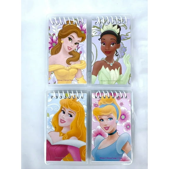 Disney Princesses 4pk mini spiral notepads - Belle Cinderella Aurora Notepad