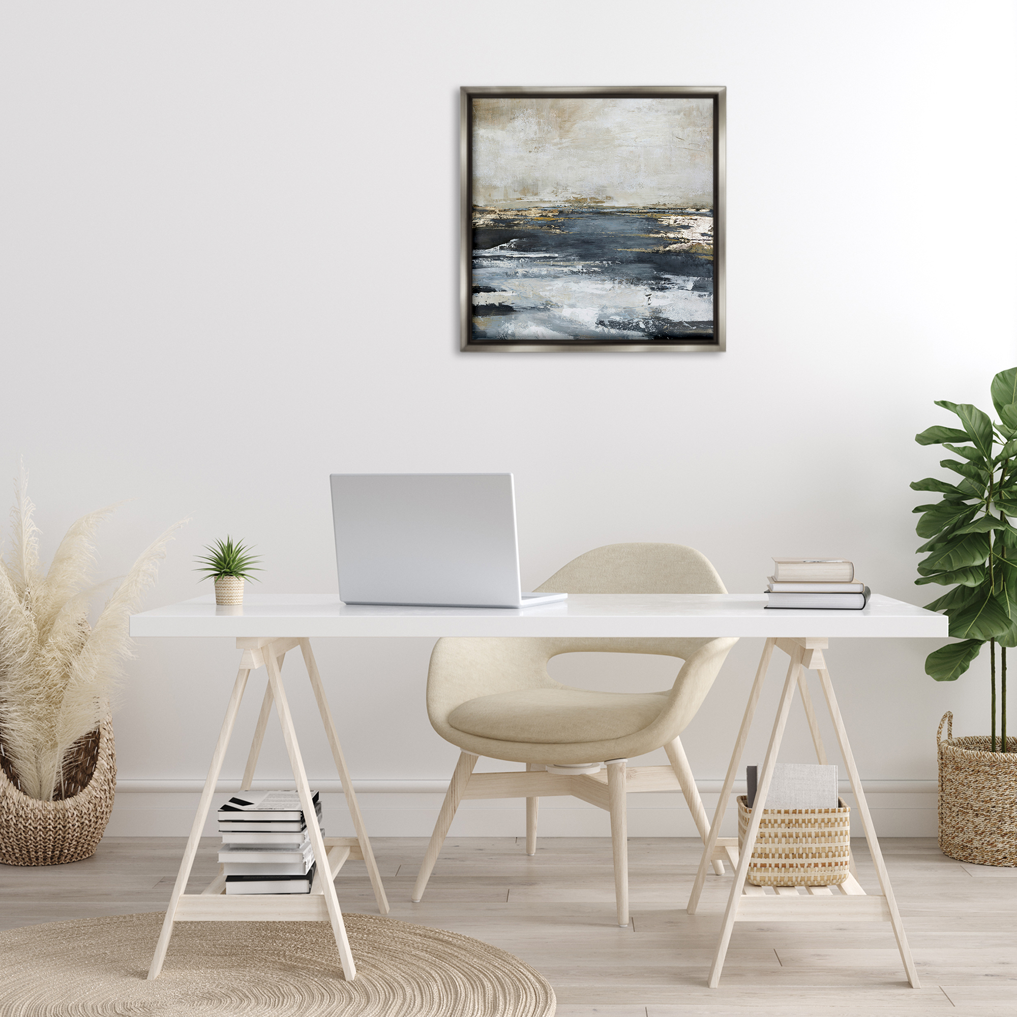 Stupell Industries Rustic Stormy Sea Abstract Painting Gray Floater Framed Canvas Art Print Wall Art, 25 x 25