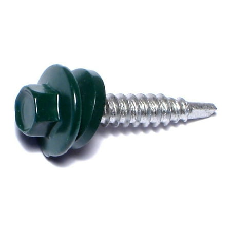 

#10-14 x 1 Green Painted Steel Hex Washer Head Pole Barn Self-Drilling Screws SSHW-109