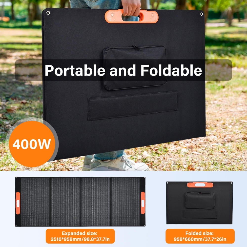 400 Watt Foldable Solar Panel, Monocrystalline Solar Charger with 23.5% Efficiency, IP65 Waterproof with Kickstands for Off Grid Camping RV