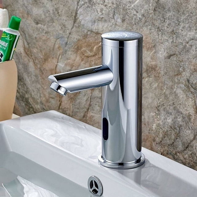 Grifo Automático con Sensor de Infrarrojos, Inducción, Grifo de Baño, Ahorro de Agua, Fregadero, Funciona con Pilas, Cromo, Agua Fría