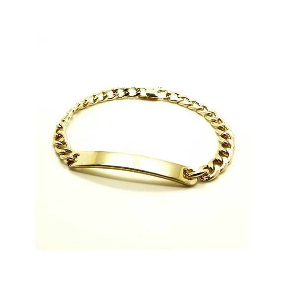 ID Bracelet 6mm Smooth Bar 18K Gold Plated Stainless Steel Jewelry Curb Links Chain 8" for Men & Women