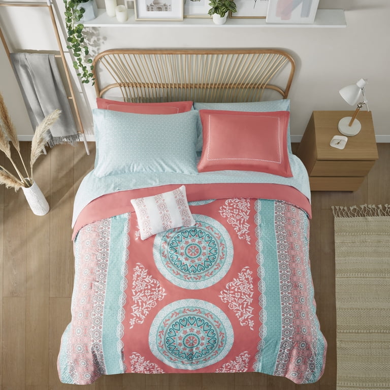 Regency Heights 7-Piece Twin-XL Medallion Comforter Set, Coral photo 5