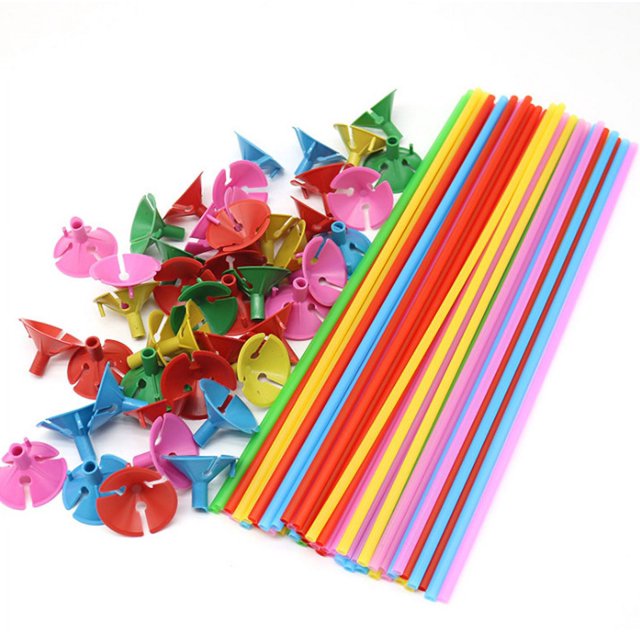 Bandeja de globos de látex transparente de 100 Uds., palo de copa con vástago, material nuevo, vástago de globo de 40cm, vástago de globo de paja de papel colorido