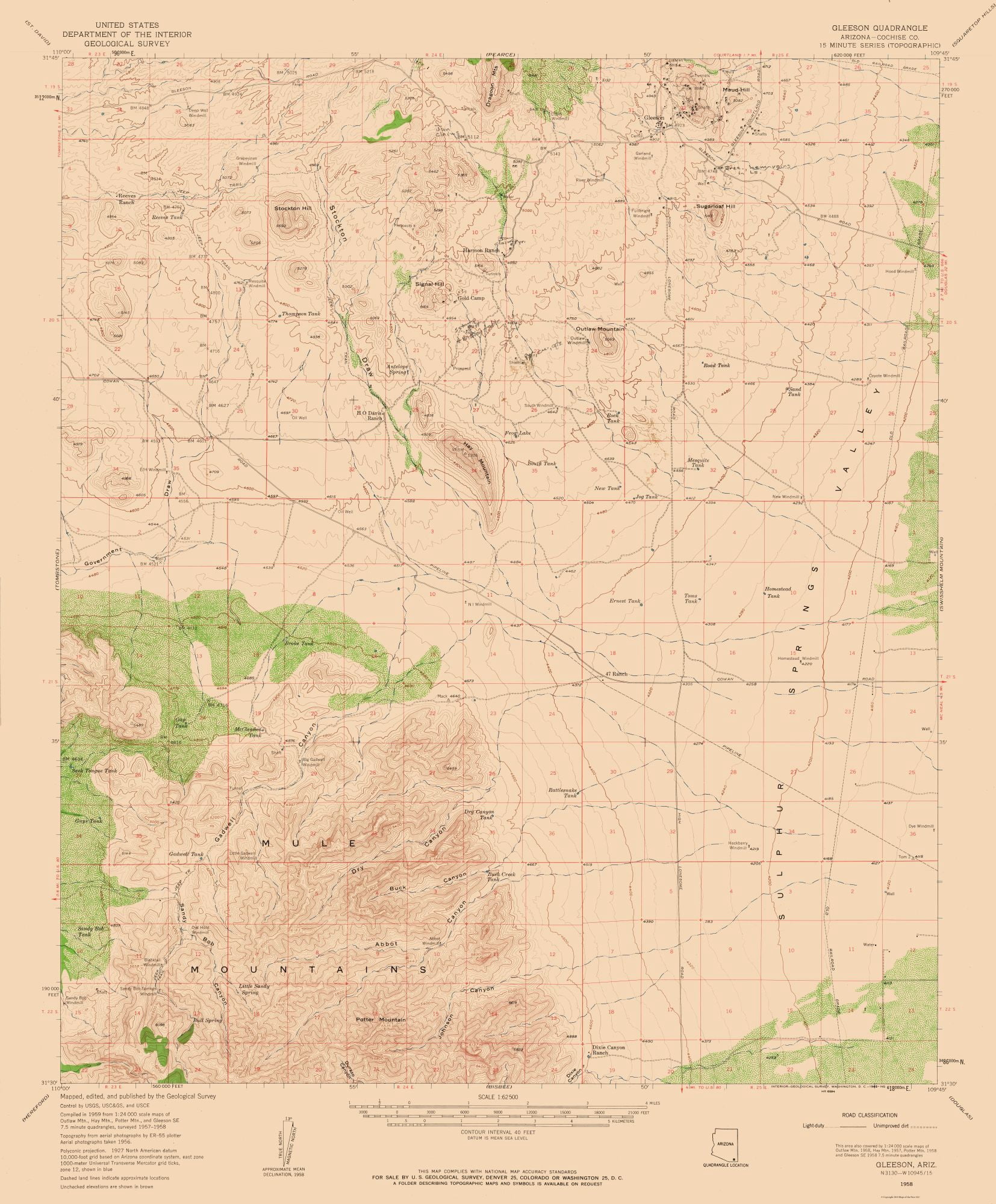 Gleeson Arizona Quad USGS 1958 23 x 27.81