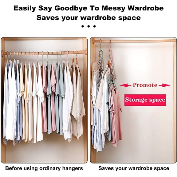 Qihe-Closet Organizers and Storage,College Dorm Room Essentials,Pack of 6 Multifunctional Organizer Magic Space Saving Hangers with 9 Holes Storage Organization for Wardrobe Closet