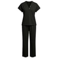 thumbnail image 3 of HAIJIE womens linen set two Piece Easter Sets for Women Summer Spring Lou-nge Sets Travel Vacation Outfits Cap Sleeve Side Slit Wide Leg Pants (Black,L), 3 of 5
