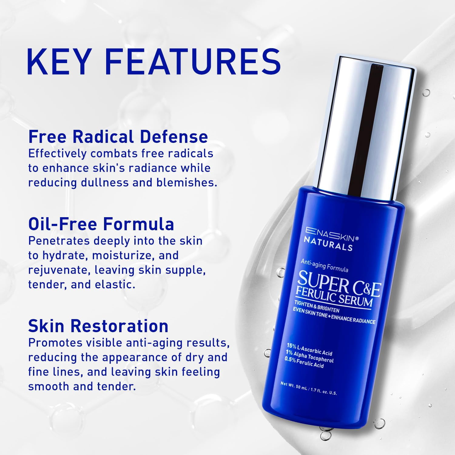 Enaskin Naturals Super C&E Ferulic Face Serum, Women’s Vitamin C Serum for Mature Skin, 1.7 fl oz