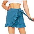 thumbnail image 2 of Idoravan Women's Basic Versatile Skirt Clearance Women Fashion Casual Solid High Waist Ruffle Lace-up Short Skirt, 2 of 5