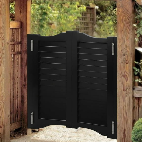 Louvered Cafe Swinging Door, Saloon Doors with Hinges Hardware, Wood Cafe Door Entrance Partition for Stairs Hallway Kitchen Bar (Black, 35.43x35.43in)