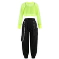 thumbnail image 2 of vastwit Kids Girls Hip-Hop Street Dance Costume Sport Outfit Long Sleeve Mesh Crop Top Vest Pants Fluorescent Green 16, 2 of 7
