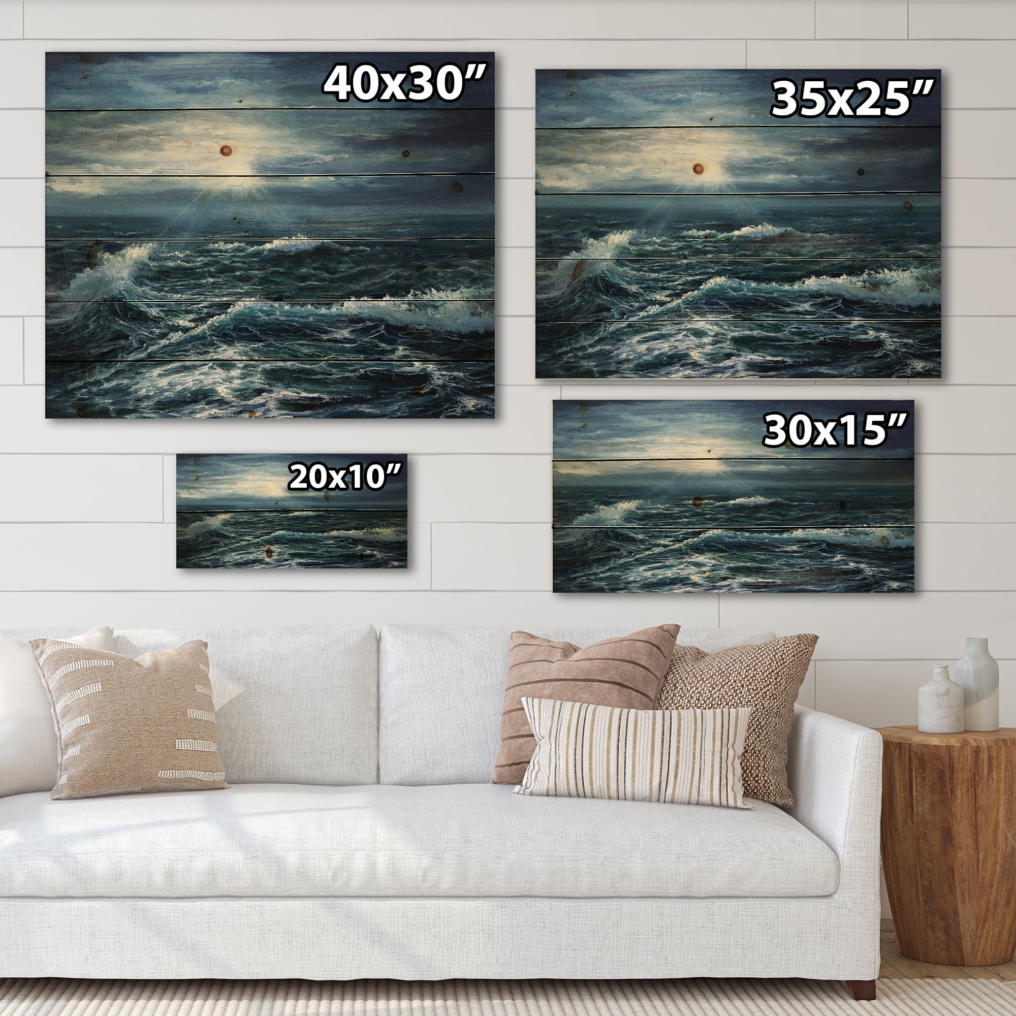 Designart 'Morning Glow Through The Ocean Waves' Nautical & Coastal Print on Natural Pine Wood