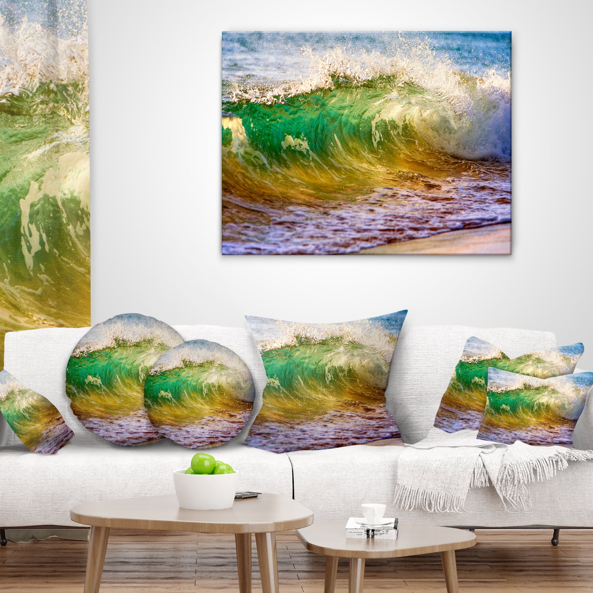 Designart Ocean Turning Green - Seascape Throw Pillow - 12x20
