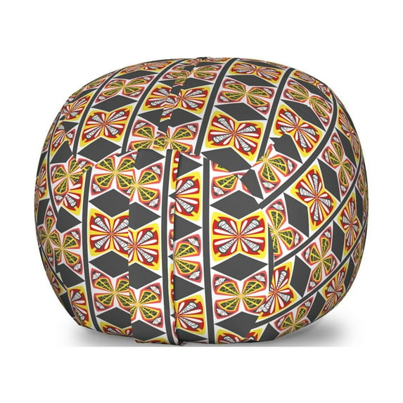 Ethnic Storage Toy Bag Chair, Bohemian Style Tribal Geometric Flower Butterfly Mosaic Tile Pattern Harlequin, Stuffed Animal Organizer Washable Bag, Small Size, Grey and Mustard, by Ambesonne