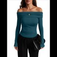 thumbnail image 3 of Blusas Elegantes Informales con Hombros Descubiertos para Mujer, de Corte Entallado, de Larga, para Salir en y Otoño. Verde Pavo Real S, 3 of 8