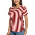 thumbnail image 2 of Woman T-Shirt Summer Candy Stripes Tshirt Red and White Stripe Elegant T Shirts Short Sleeves V Neck Printed Oversize T, 2 of 4