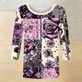 thumbnail image 6 of Floral Patchwork Graphic T-Shirt for Women Crewneck Three Quarter Sleeve Relaxed Fit Soft Casual Daily Wear Bohemian Style Festive Spring Clothes Top, 6 of 6