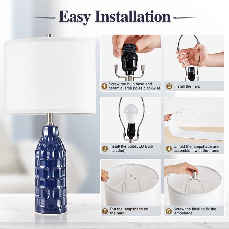 NATYSWAN 24.8" Ceramic Table Lamp Set of 2, Navy Blue photo 5