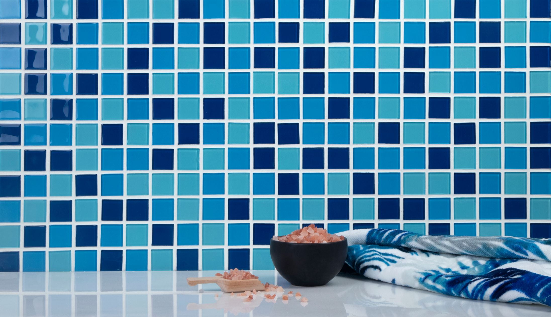 WS Tiles - Crystals Aqua 12 in. x 12 in. Square Glass Mosaic Wall Tile (22  sq. ft / Case)