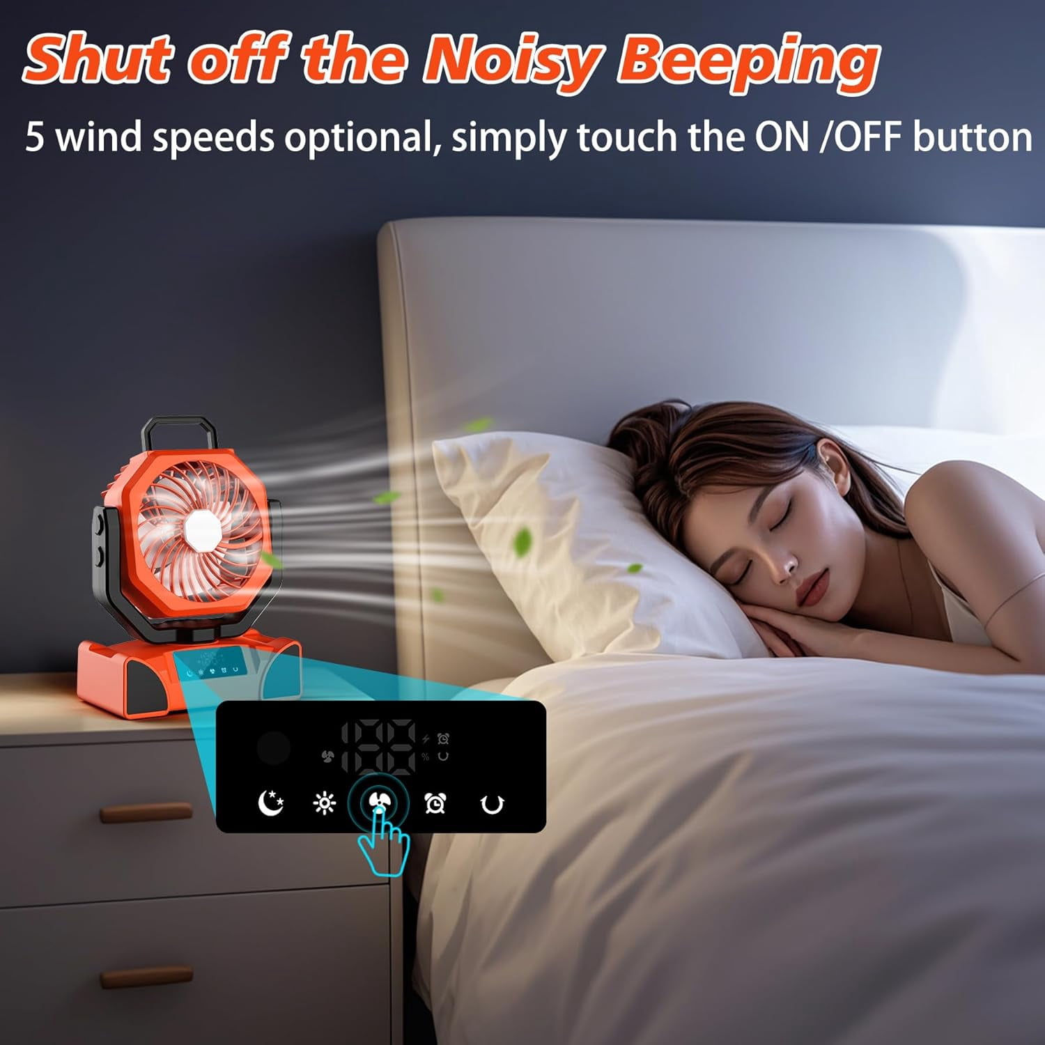 20000mAh Rechargeable Portable Camping Fan - Max 68 Hrs Runtime, Battery Operated with LED Lantern, 5 Speeds, 4 Timers. Desk Fan for Travel & Power Outages (Orange)