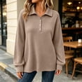 thumbnail image 6 of Women's Oversized Waffle Knit Sweatshirt Lapel Button Collar Long Sleeve Plaid Loose Basic Casual Everyday Top, 6 of 9