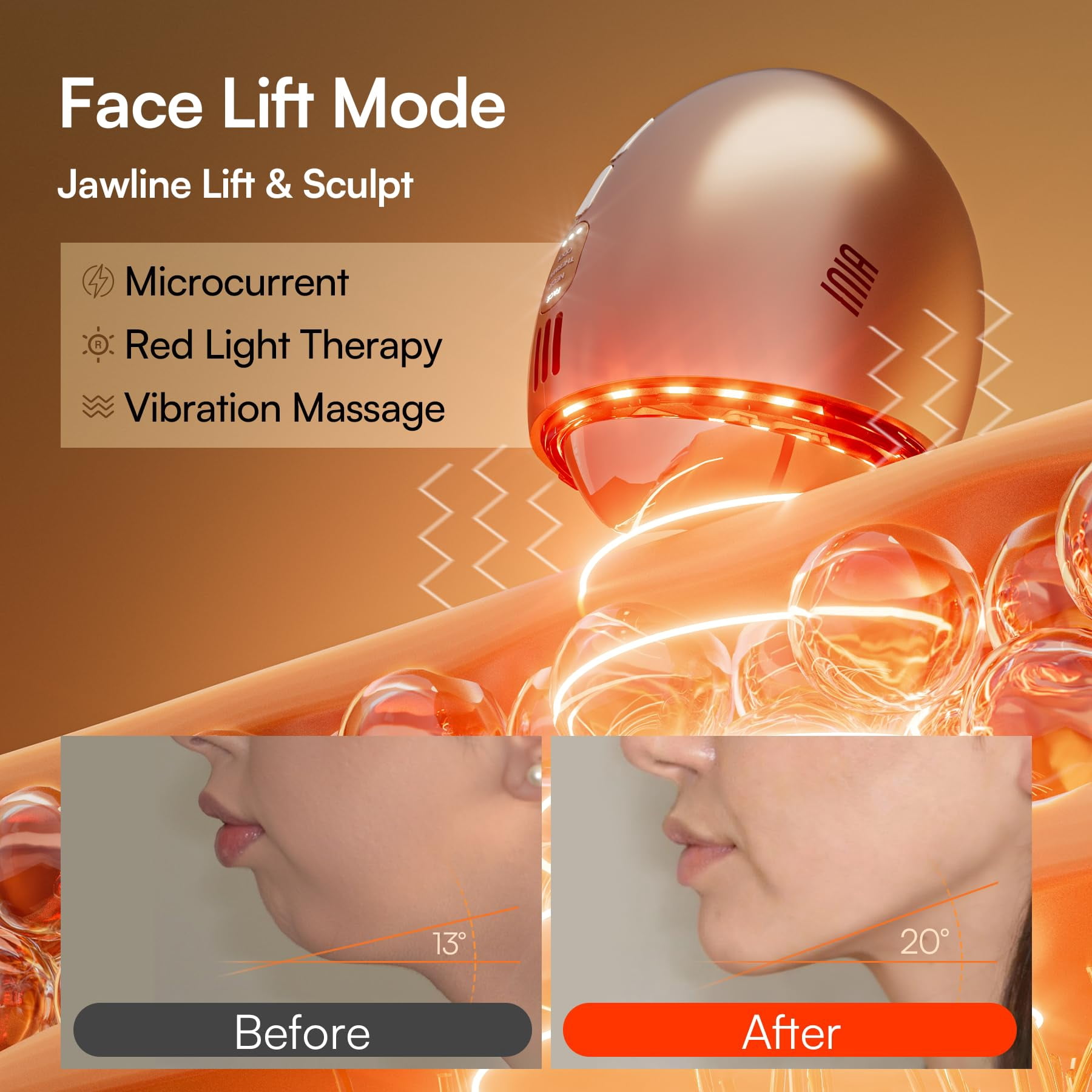 INIA 7-in-1 Gua Sha Red Light Therapy Device for Face & Neck – Features Heat & Cold Modes to Target Puffiness and Boost Skin Firmness